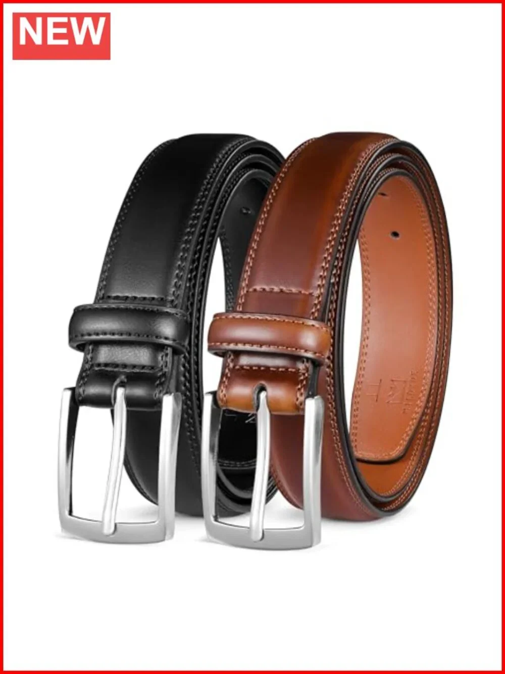 Men's Genuine Leather Dress Belt 2-Pack Handmade Classic for Work Business